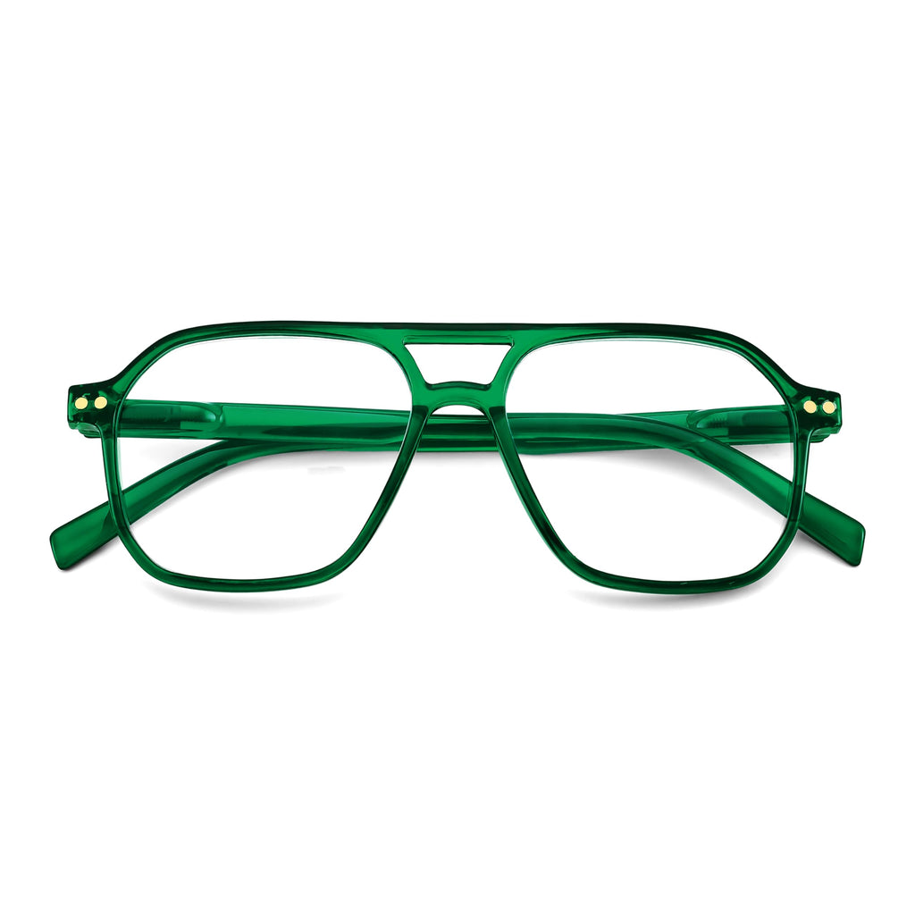 FEISEDY Retro Aviator Reading Glasses Square Readers with Spring Hinge Blue Light Reading Glass for Women Men B0068 Green 1.5x