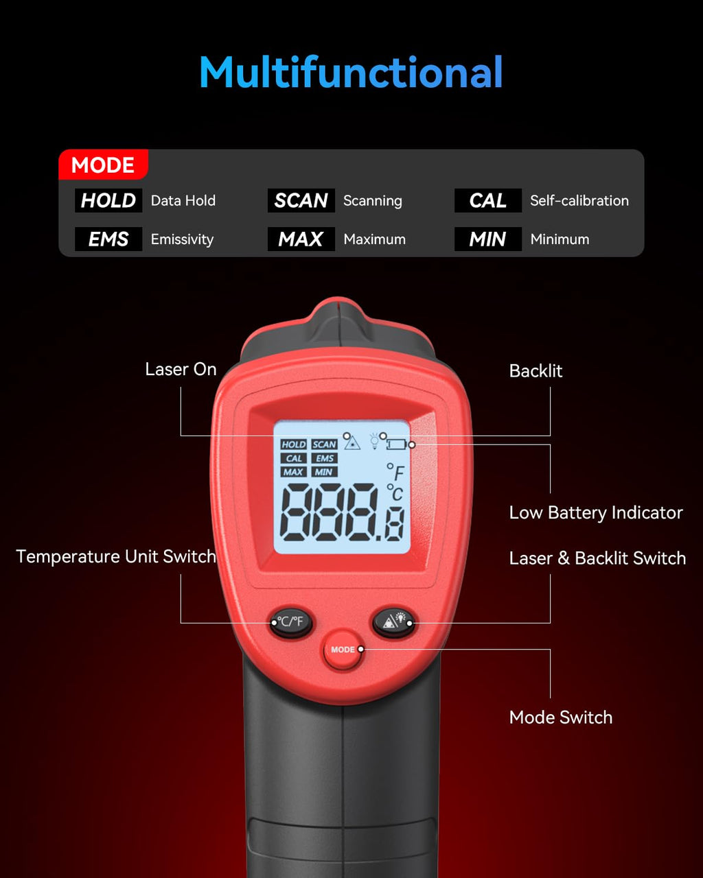Wintact Infrared Thermometer Temperature Gun -58℉ to 1094℉, Digital IR Heat Surface Temp Gun, Non-Contact Laser Thermal Gun for Cooking Food, BBQ, Pizza Oven, Grill, Griddle Accessories