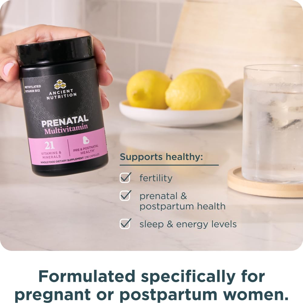 Ancient Nutrition Prenatal Vitamins, Multivitamin for Women with Methylated Vitamin C, B12, Magnesium and Folate, Supports Pregnancy and Fertility Health, 90 Ct
