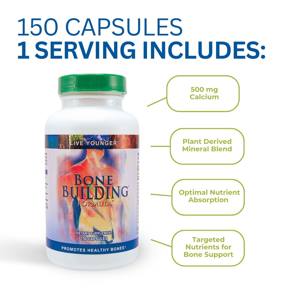 Youngevity Bone Building Formula™ - Calcium, Magnesium, D3, Biotin, Glucosamine HCl for Bone Health, and Density - Essential CoFactors: Trace Minerals, Boron, Horestail Herb, Rosehips (150 Caps)
