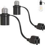 Aaeytby Light Socket Outlet Adapter, 3 in 1 Light Socket to Plug Adapter, Convert E26/E27 Bulb Socket to 3 Prong Outlet with Extension Cord, Suitable for Outdoor Porch Patio Garage 2-Pack