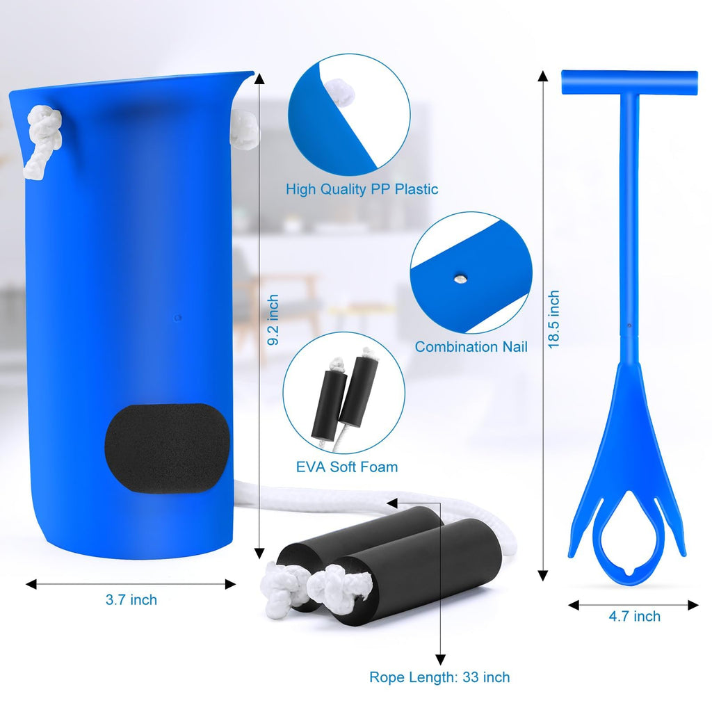 Jellas 4.0 Inch Wide Sock Aid Kit - Long Rope Assist Device for Seniors, Limited Mobility, Post-Surgery | No Bend Sock Helper & Remover | Easy On/Off Socks Tool (Blue)