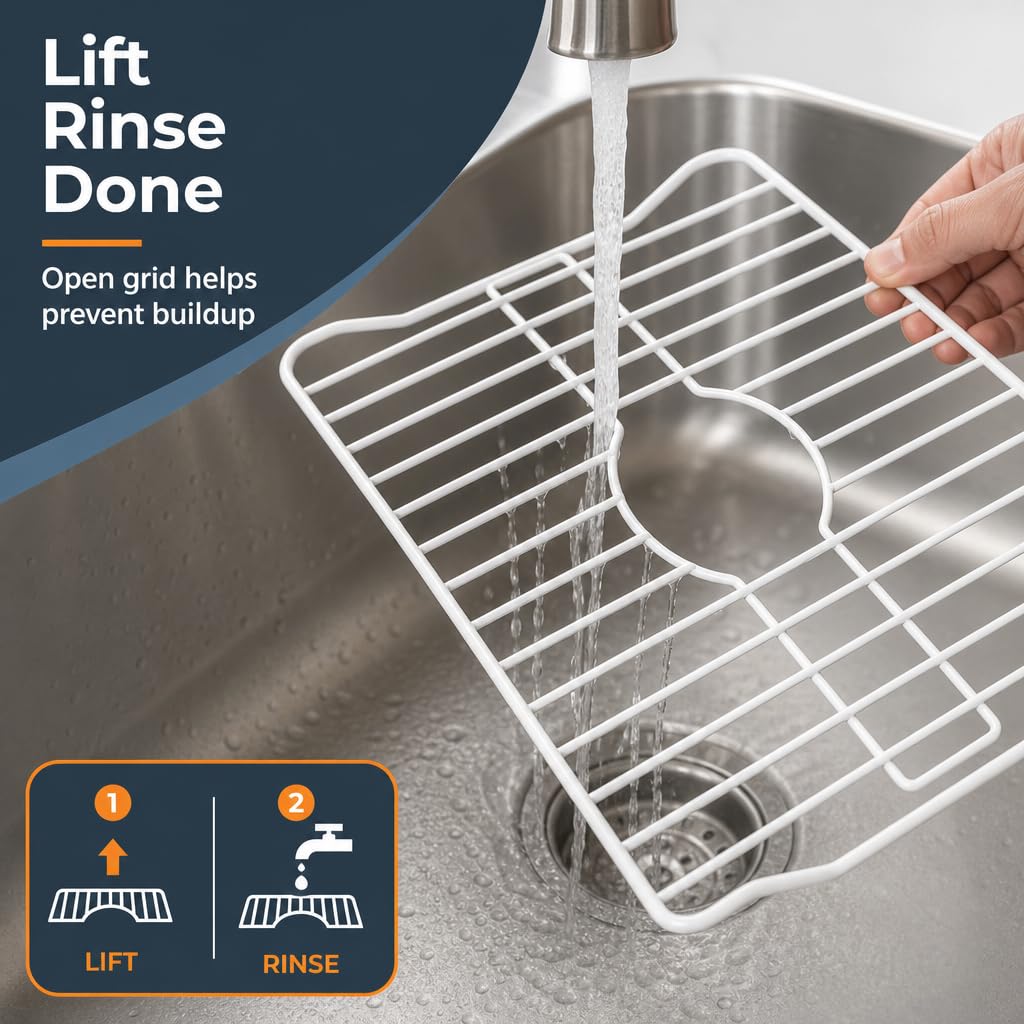 Better Houseware Sink Protectors for Kitchen Sink, Protective Metal Grid, 16x12.3x1 inches, White Kitchen Sink Mat to Shield Sink Base from Scratches, Rust-Resistant Coating, M