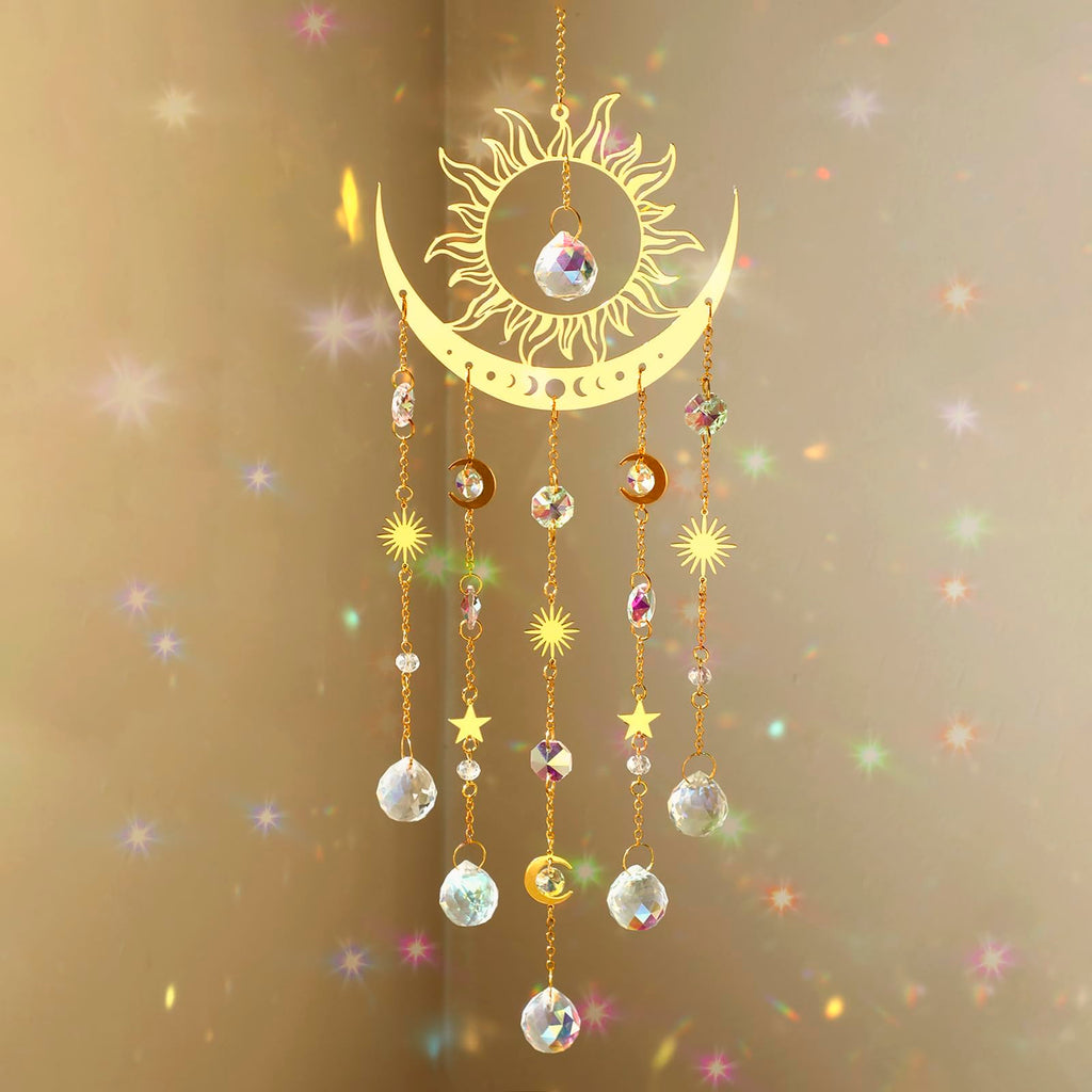 Artilady Sun and Moon Crystal Suncatcher Large Prism Wind Chimes for Window