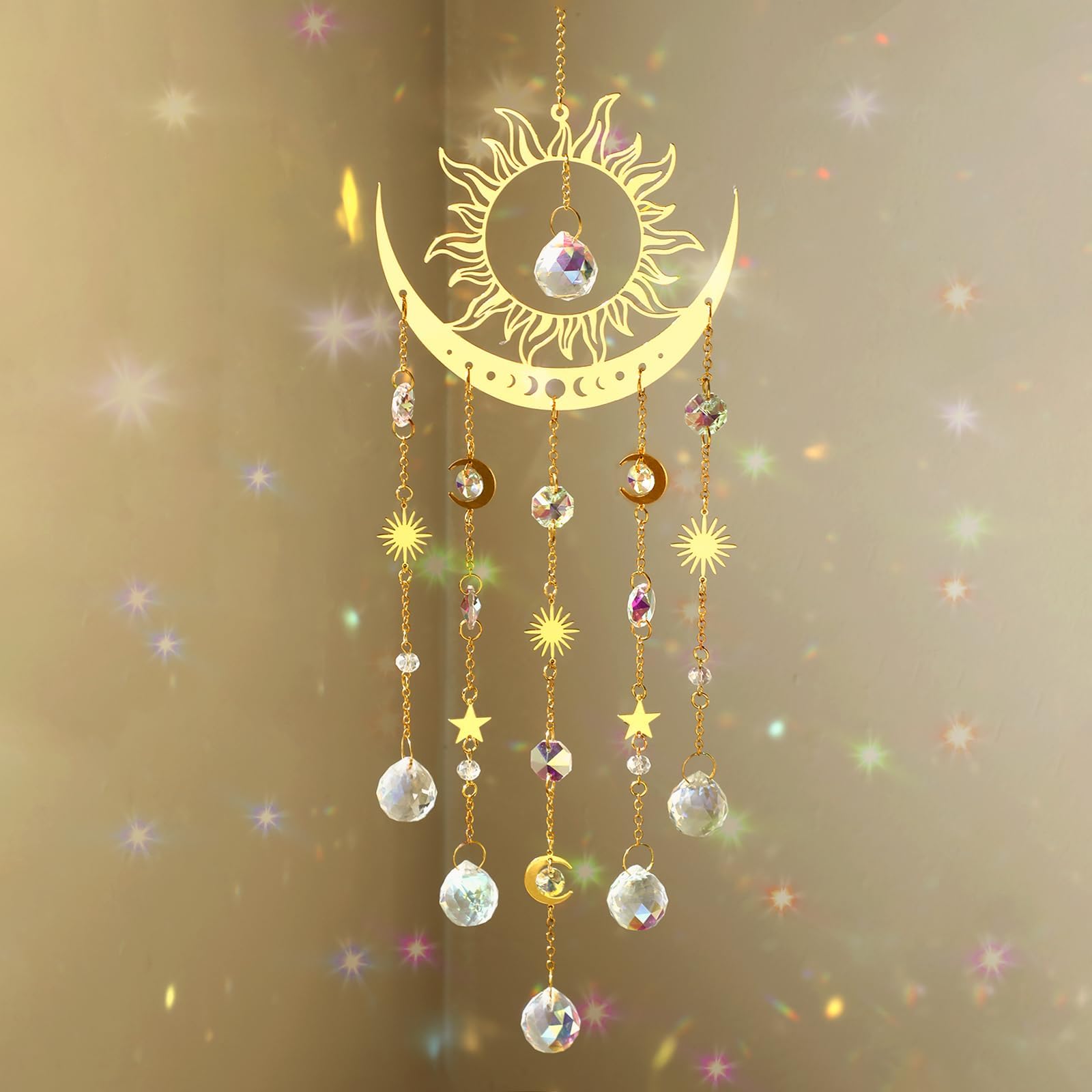 Artilady Sun and Moon Crystal Suncatcher Large Prism Wind Chimes for Window