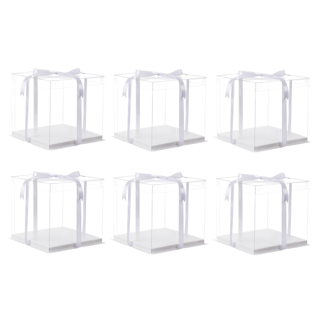 XININSUN 14x14x12inch clear cake box with ribbon,12inch14inch tall cake boxes for tiered cakes,layer cake carrier,disposable cake containers for wedding birthday party and gift display-White