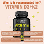 Health Dose Vitamin D3 10,000 IU + K2 (MK7) Supplement, 2-in-1 Formula, Immune Support, a Healthy Mood, Heart, Joint, Teeth, Bone Health, Calcium Absorption, 180 softgels. (3)