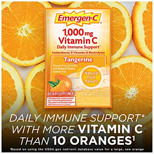 Emergen-C 1000mg Vitamin C Powder, with Antioxidants, B Vitamins and Electrolytes, Vitamin C Supplements for Immune Support, Caffeine Free Fizzy Drink Mix, Tangerine Flavor - 10 Count