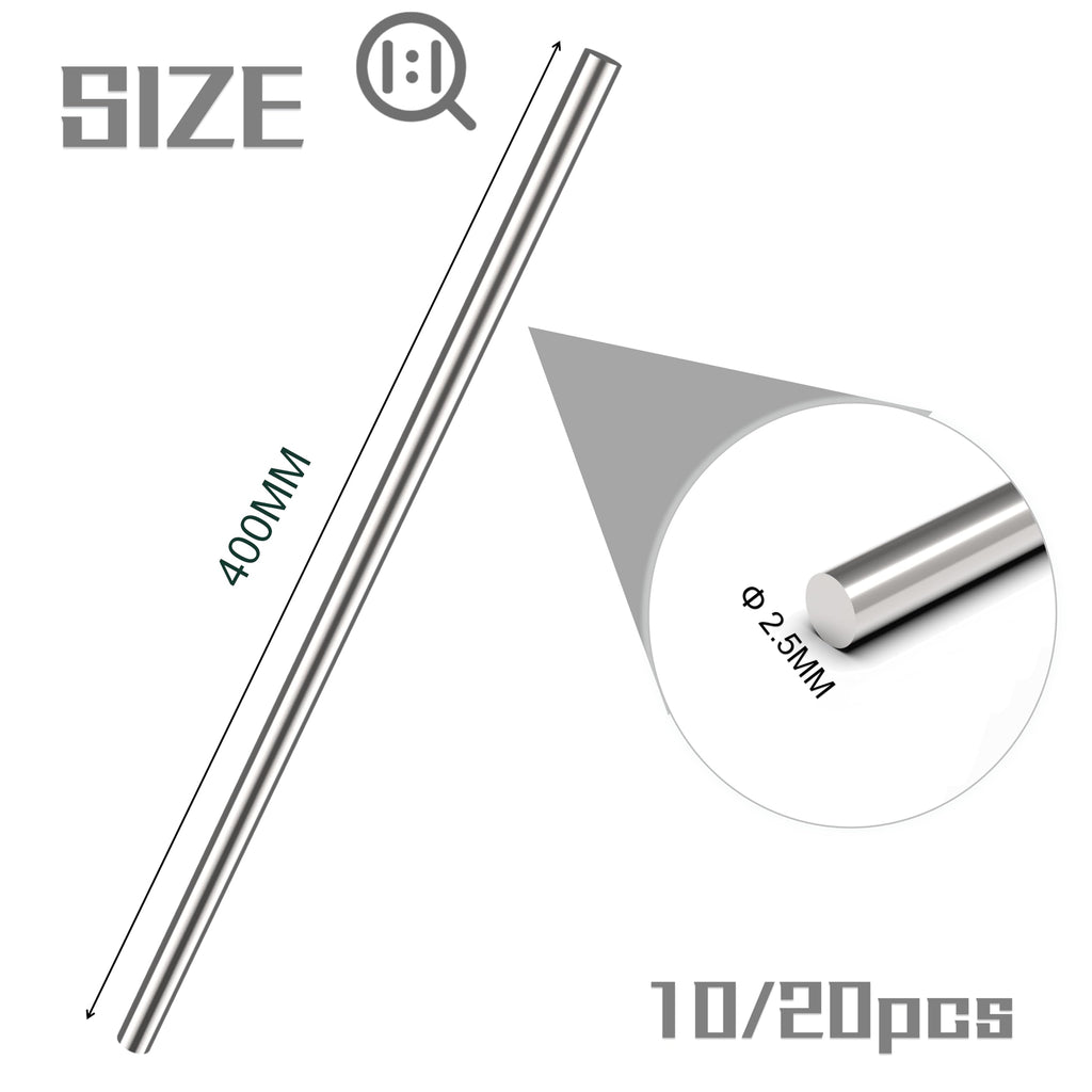 20pcs 2.5MM X 400MM 304 Stainless Steel Round Rods,Metal Solid Shaft Rods (20, 2.5MM X 400)