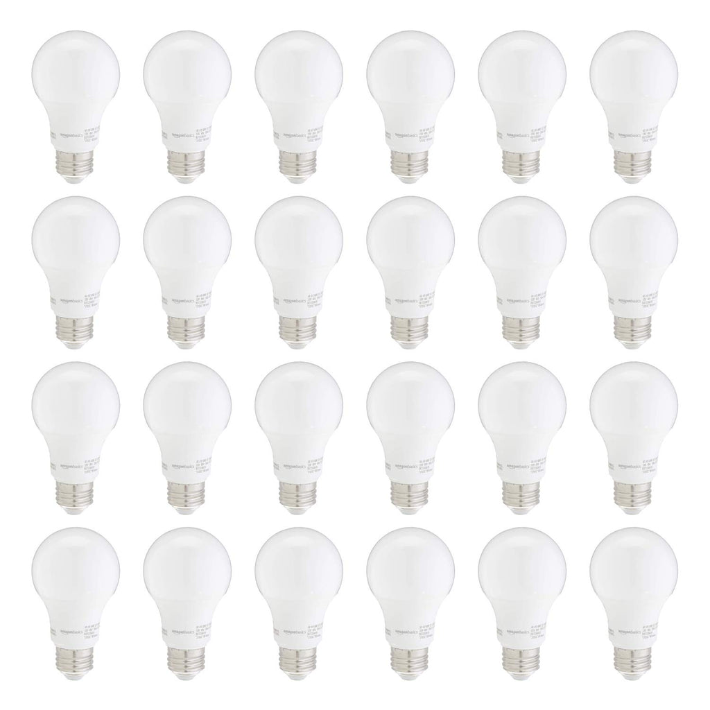 Amazon Basics A19 LED Light Bulbs, 60W Equivalent, Daylight White 5000K, Non-Dimmable, Energy Efficient 9W, E26 Base, 10,000 Hour Lifetime, 24-Pack