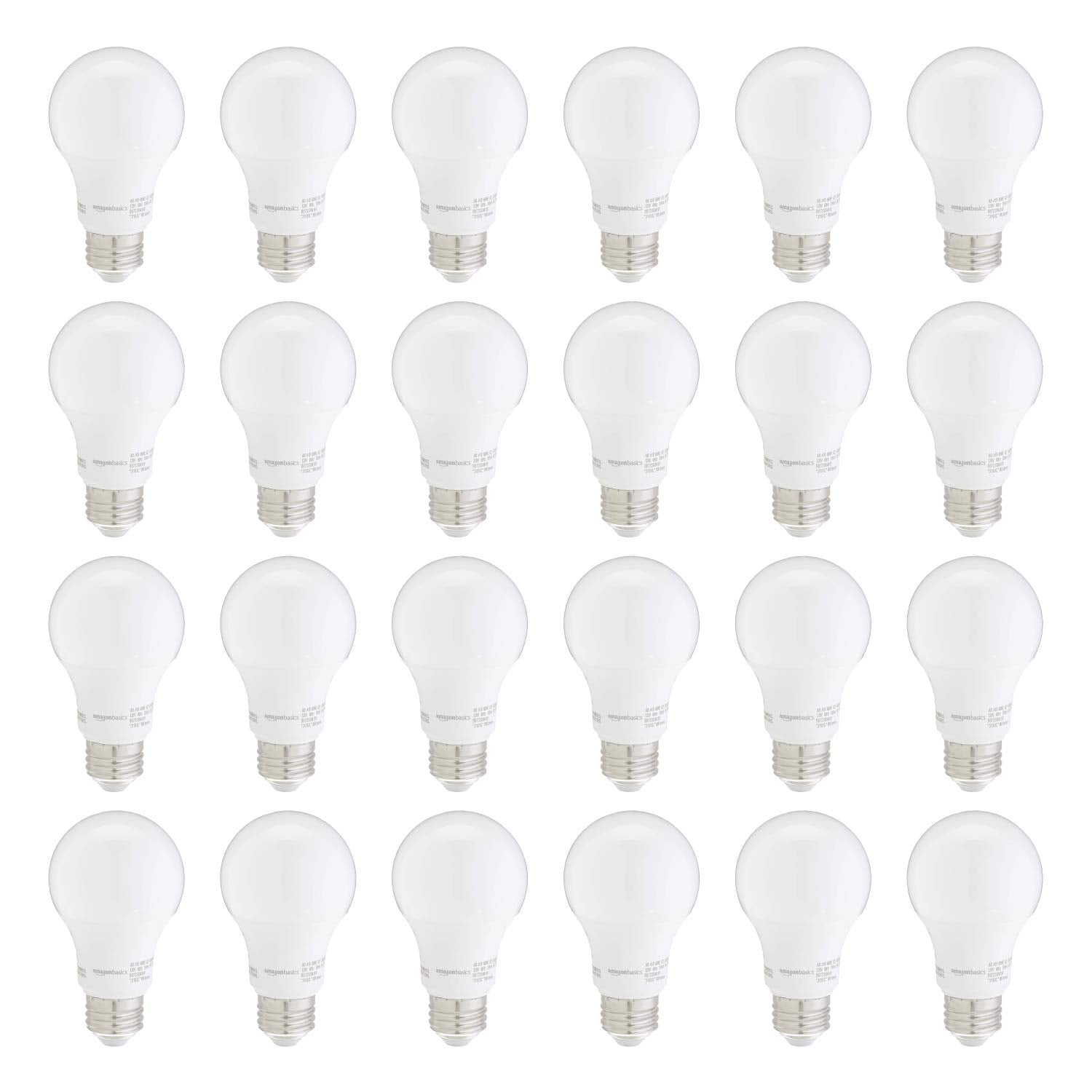 Amazon Basics A19 LED Light Bulbs, 60W Equivalent, Daylight White 5000K, Non-Dimmable, Energy Efficient 9W, E26 Base, 10,000 Hour Lifetime, 24-Pack