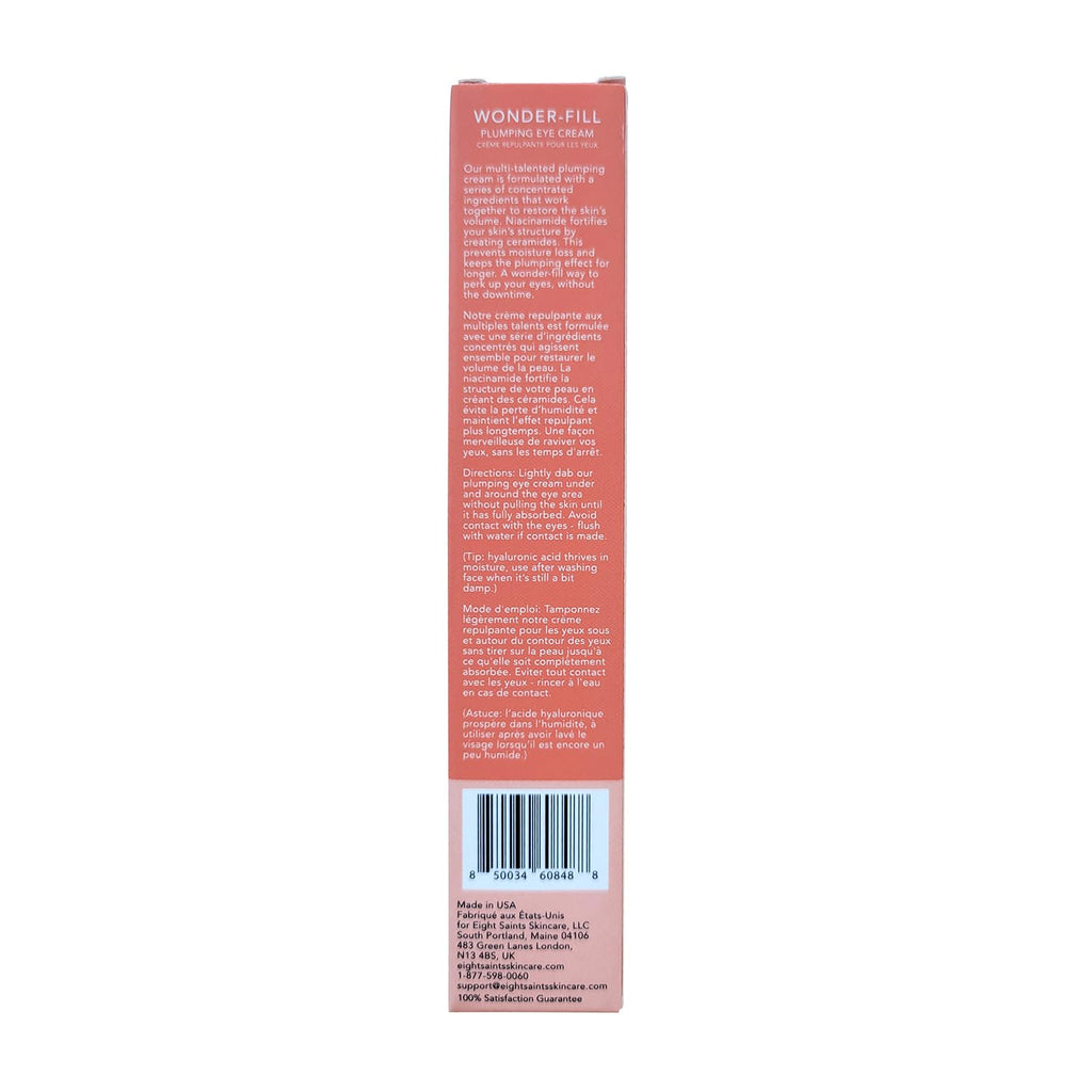 Eight Saints Wonder-fill Plumping Eye Cream, Natural and Organic Anti Aging Under Eye Cream to Plump Skin, Reduce Wrinkles, Fine Lines, and Under Eye Bags, Dark Circles Under Eye Treatment, 0.5 Ounces