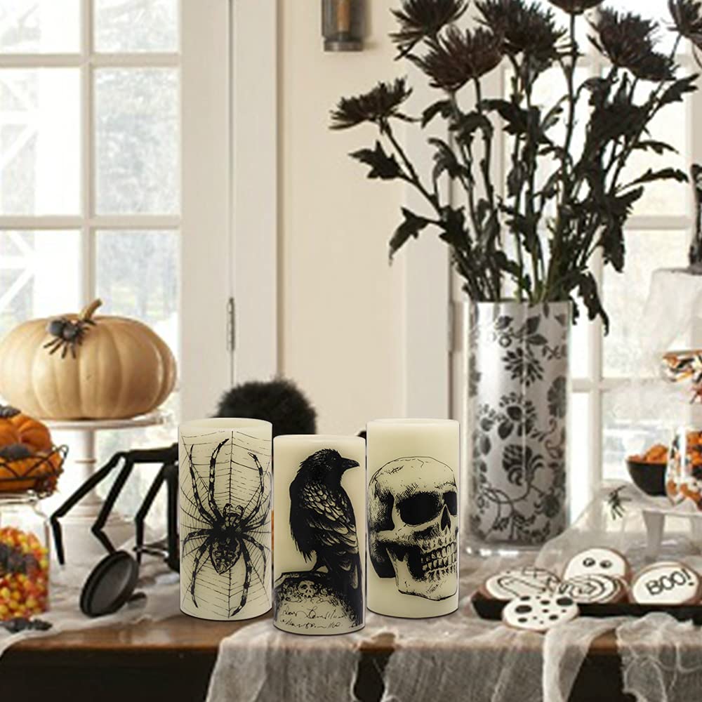 Eldnacele Skull Halloween Flameless Candles Battery Operated with 6H Timer