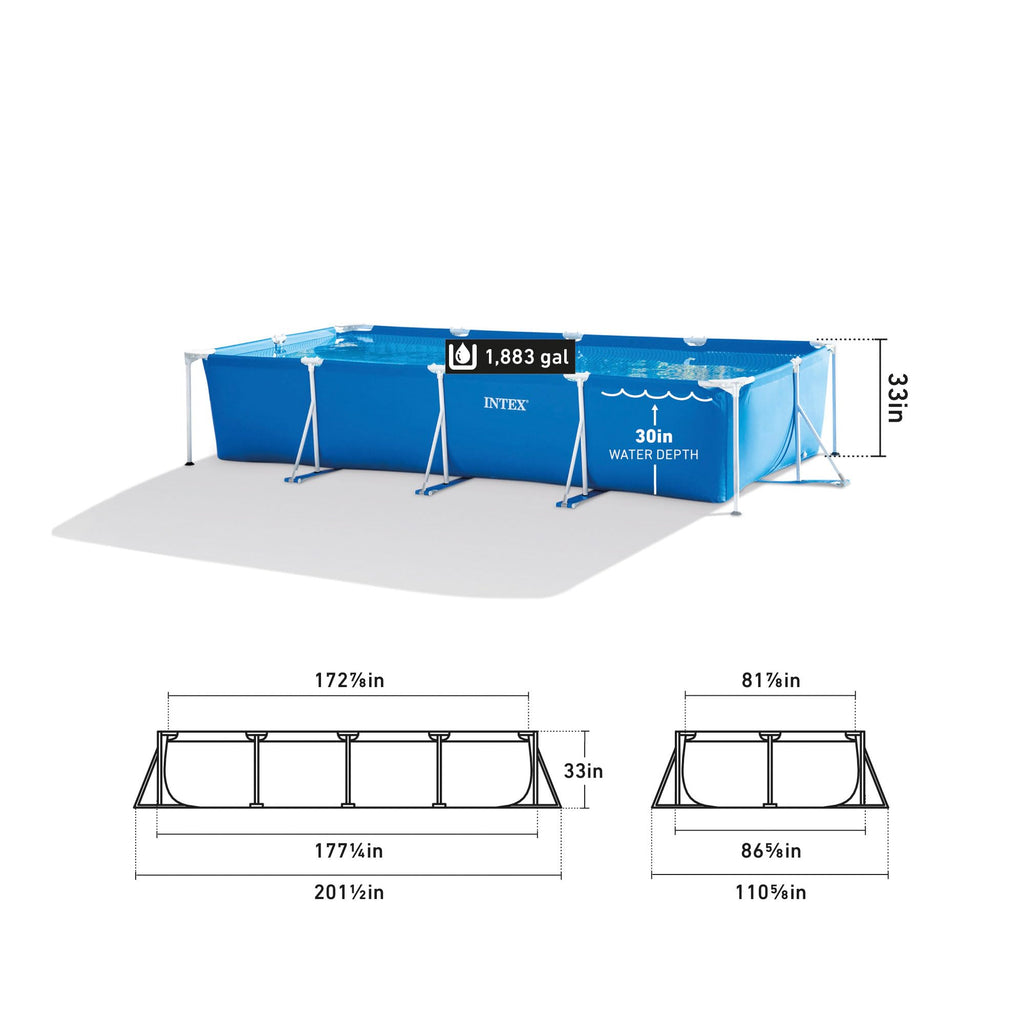 INTEX Rectangular Frame 14 ft 9 in x 7 ft 3 in x 33 in Above Ground Pool, Swimming Pool with Steel Frame, Pump Not Included