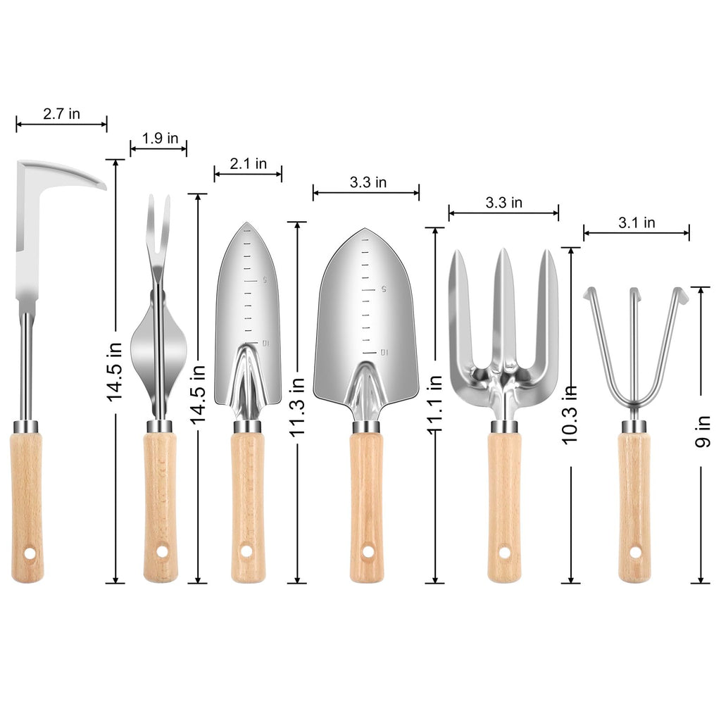 DWFKHT Weed Puller Tool, 6 Piece Stainless Steel Heavy Duty Weeding Tool, Weed Puller, Crack Weeder Tool, Weed Remover Tool with Ergonomic Wooden Handle, Gardening Gifts for Women