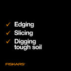 Fiskars 47" Spade Garden Shovel, Steel Flat Spade with Ergonomic D-Handle, Sharp Blade Square Shovel for Lawn Edging, Digging, Heavy Duty Yard Tool, Easy Cuts in Grass and Turf