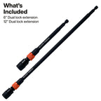 Klein Tools 80208 6 and 12-Inch Dual-Lock Extension Set, 1/4-Inch Hex Shank Impact Bit Holder, Quick-Release Locking Mechanism with Secondary Twist Lock, Compatible with Impact Drivers and Drills