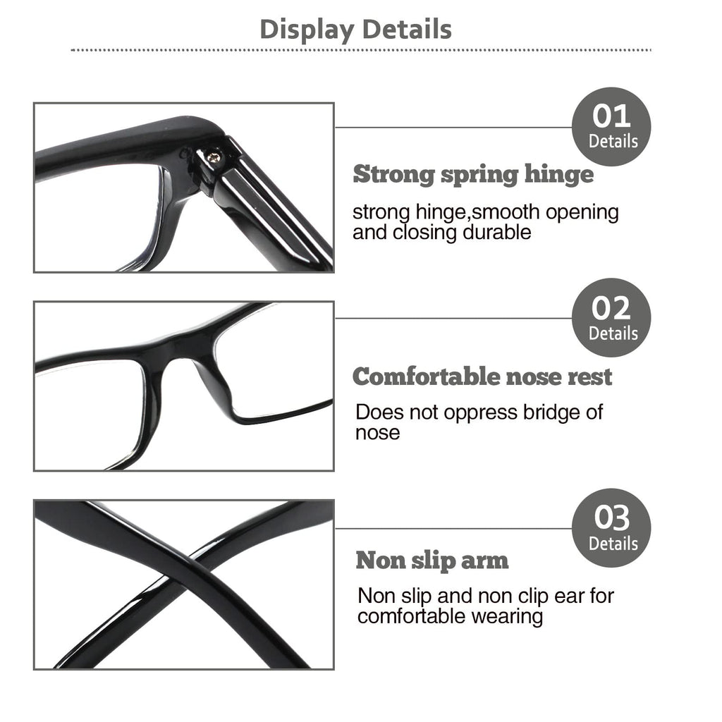 BIENCOOL 6 Pack Reading Glasses Traditional Frames for Men and Women Readers with Spring Loaded Hinges (6 Pack Black, 1.50, multiplier_x)