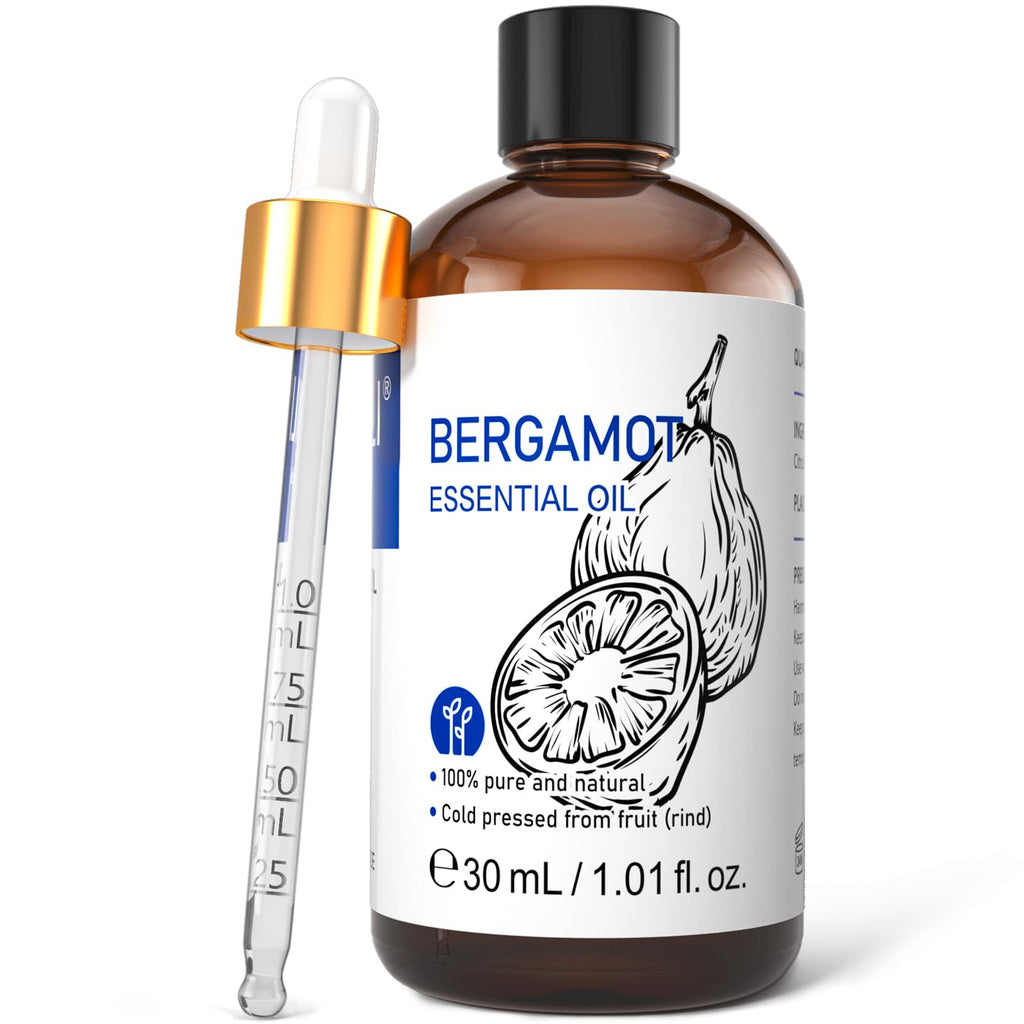 HIQILI Bergamot Essential Oil for Diffuser, Skin, Hair, DIY, 100% Pure & Natural - 1.01 Fl Oz (30 mL)
