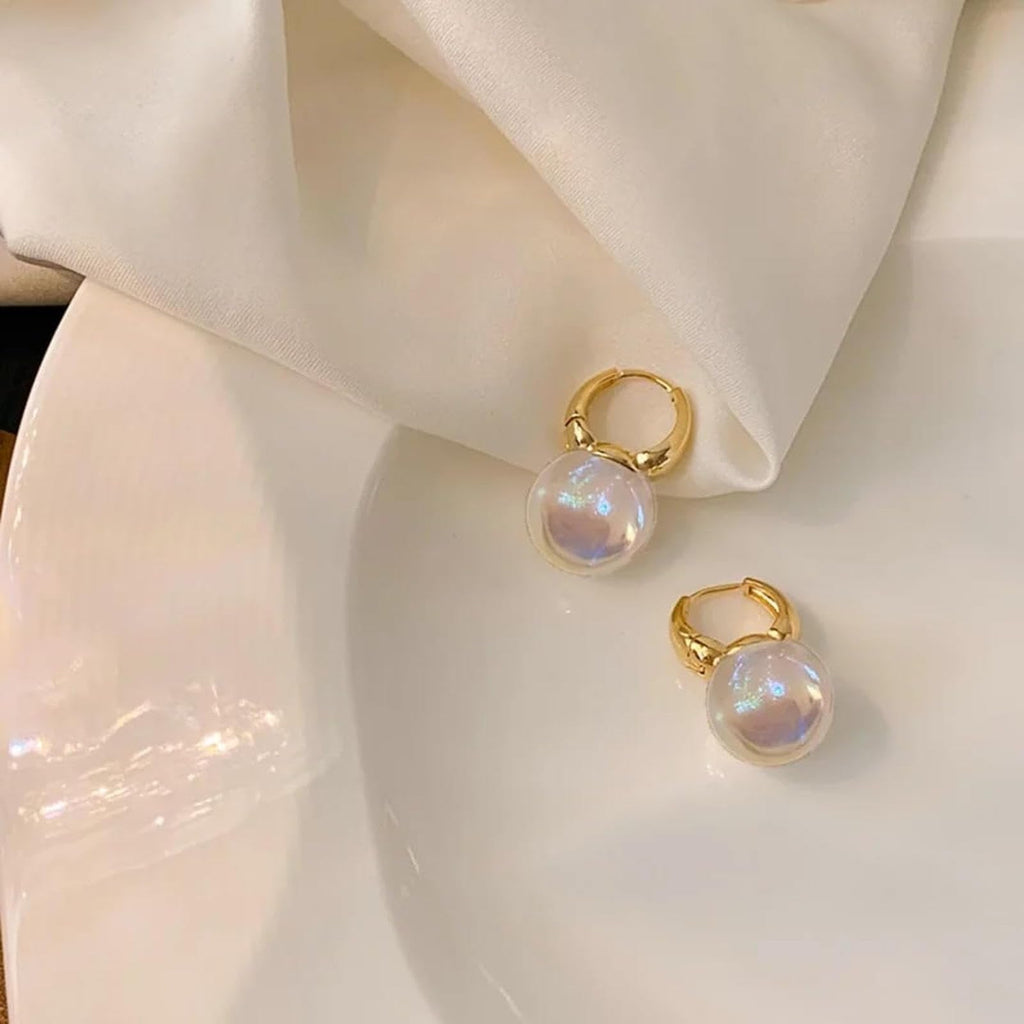 HUGE TOMATO Opal Big Pearl Drop Earrings for Women | Elegant Large Moonstone Pearl Earrings Dangle, Dainty Gold 925 Sterling Silver Hoop, Cute Earing Dangling for Teen Wedding Jewelry Gift,14mm