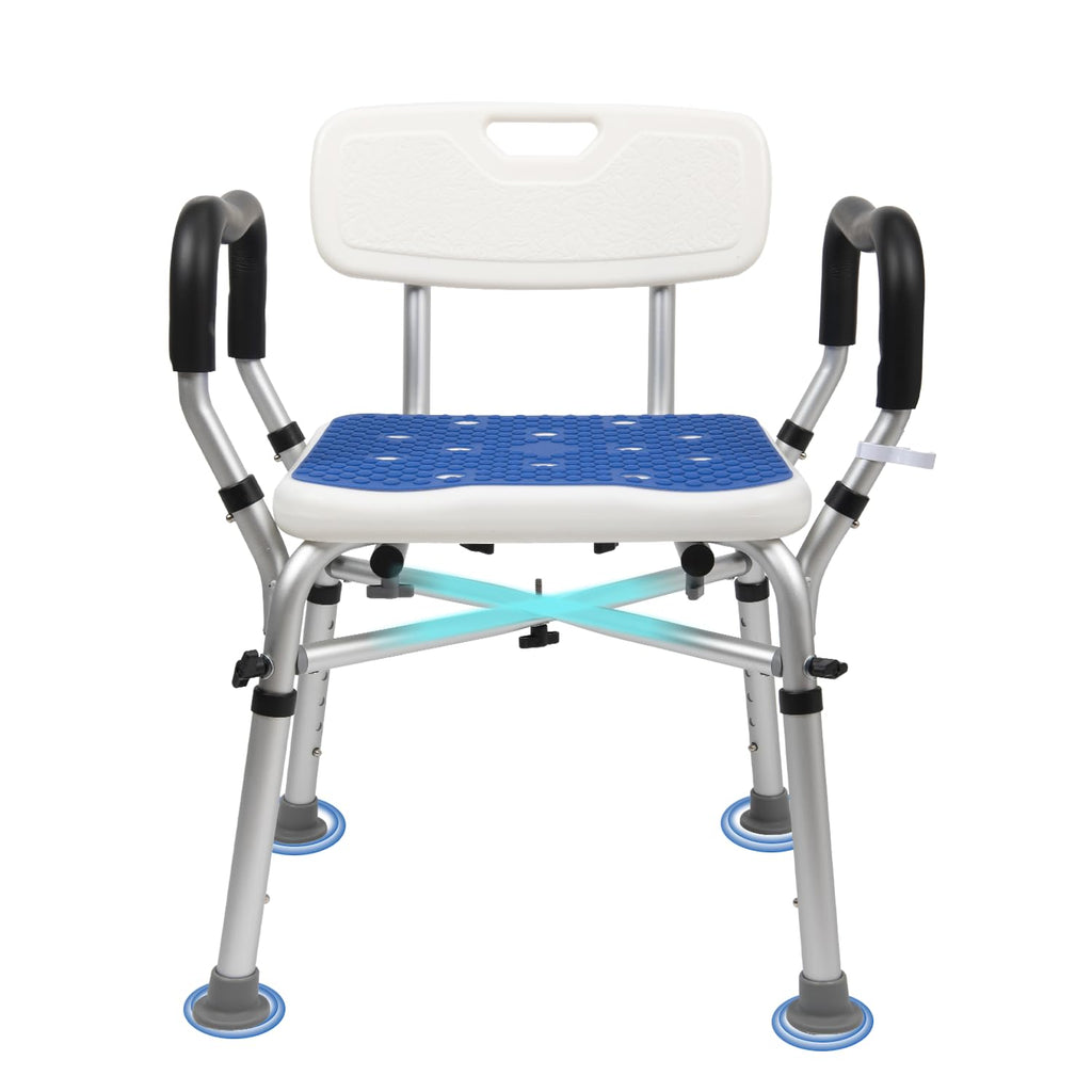Shower Chair for Inside Shower 500lbs - Bariatric Shower Seat with Arms & Back, 6 Height Adjustment & Reinforced Crossbars for Elderly/Disabled Adults, Blue
