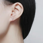 14K Hypoallergenic White Gold Plated Small Cross Silver Stud Earrings