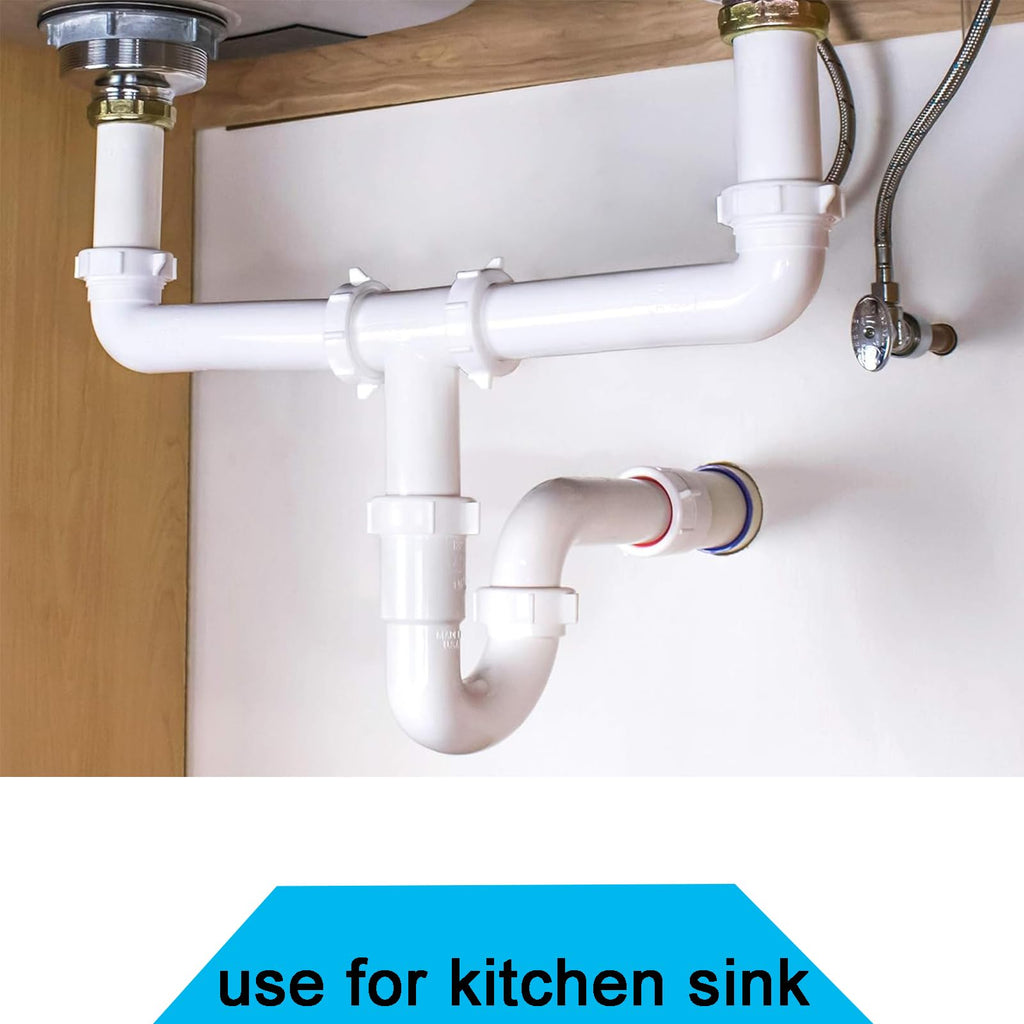 (1 Pack) Yariwiz White P Trap 1 1/2 Inch for Bathroom Kitchen Sink Drain Pipe Tubular Kit with White Threaded Adapter and Blue TPE Washer KSD-001W