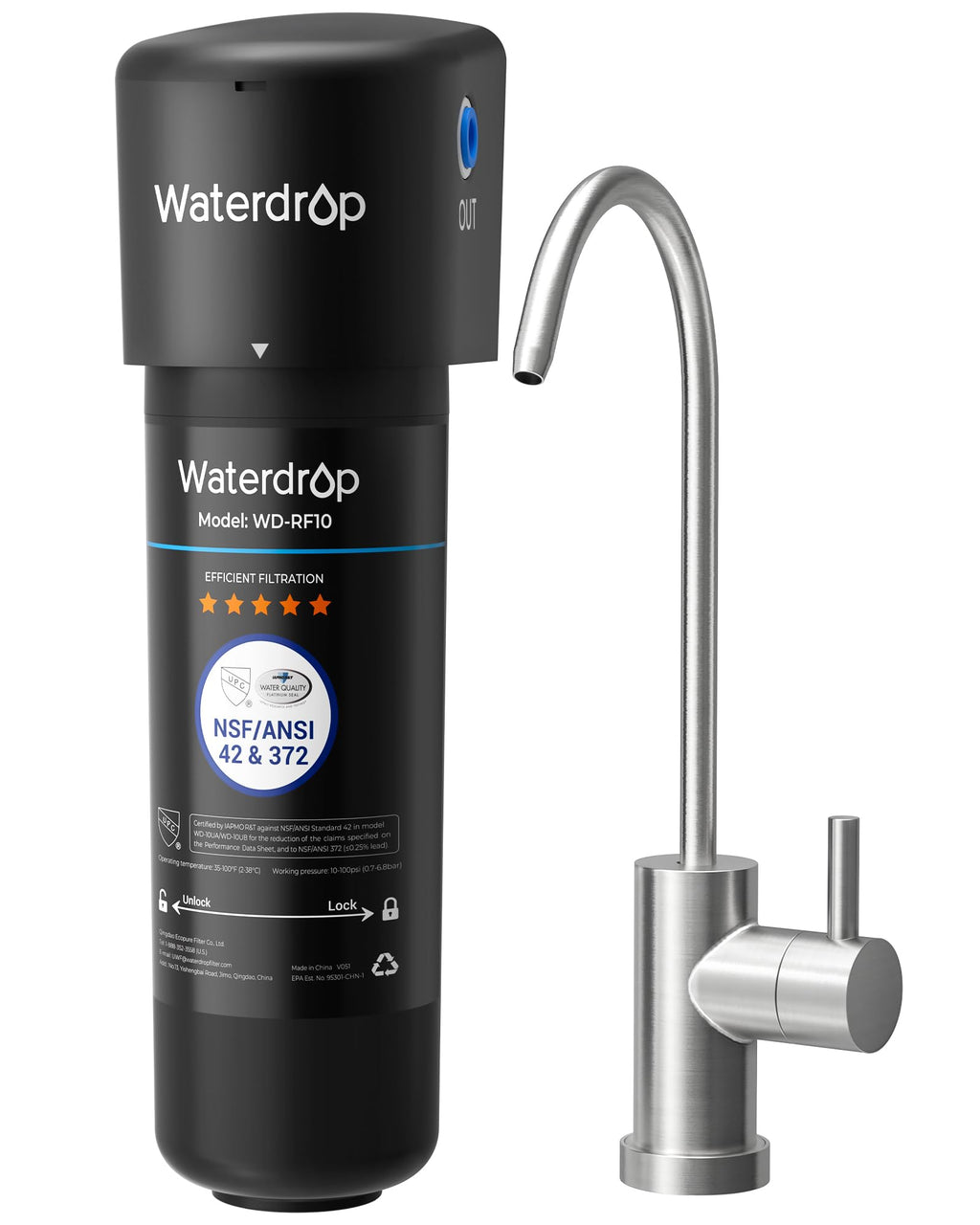 Waterdrop 10UB Under Sink Water Filter System, Reduces PFAS, PFOA/PFOS, Lead, Chlorine, Bad Taste & Odor, NSF/ANSI 42 Certified, Under Sink Water Filter with Faucet, 1 Year