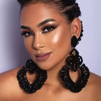 XSBODY Rhinestone Black Dangle Earrings for women Crystal Geometric Drop Statement Earrings Costume Jewelry (A-Black)