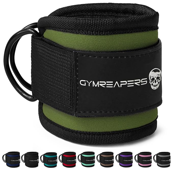 Gymreapers Ankle Strap (Single) For Cable Machine Kickbacks, Glute Workouts, Lower Body Exercises - Adjustable Leg Strap with Neoprene Padding (Ranger Green, Single)