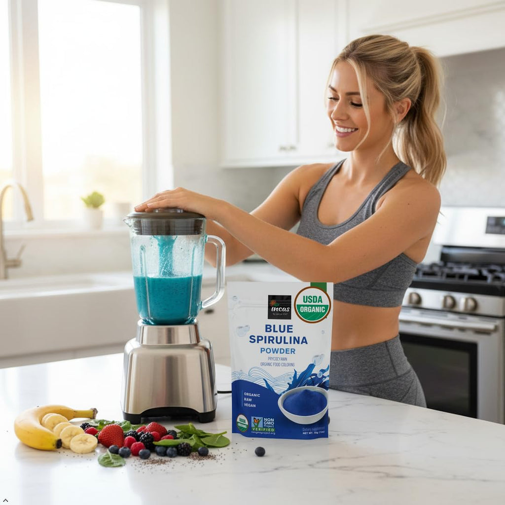 USDA Organic Blue Spirulina Powder (Phycocyanin Extract), 50 Servings - No Fishy Smell, 100% Vegan Protein from Blue-Green Algae, Natural Food Coloring for Smoothies, Baking & Drinks (1.76 Ounces)