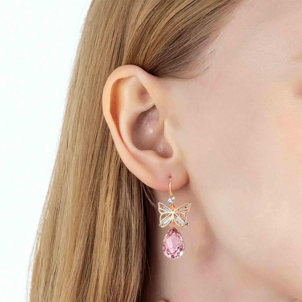 EVEVIC Austrian Crystal Butterfly Teardrop Drop Earrings for Women