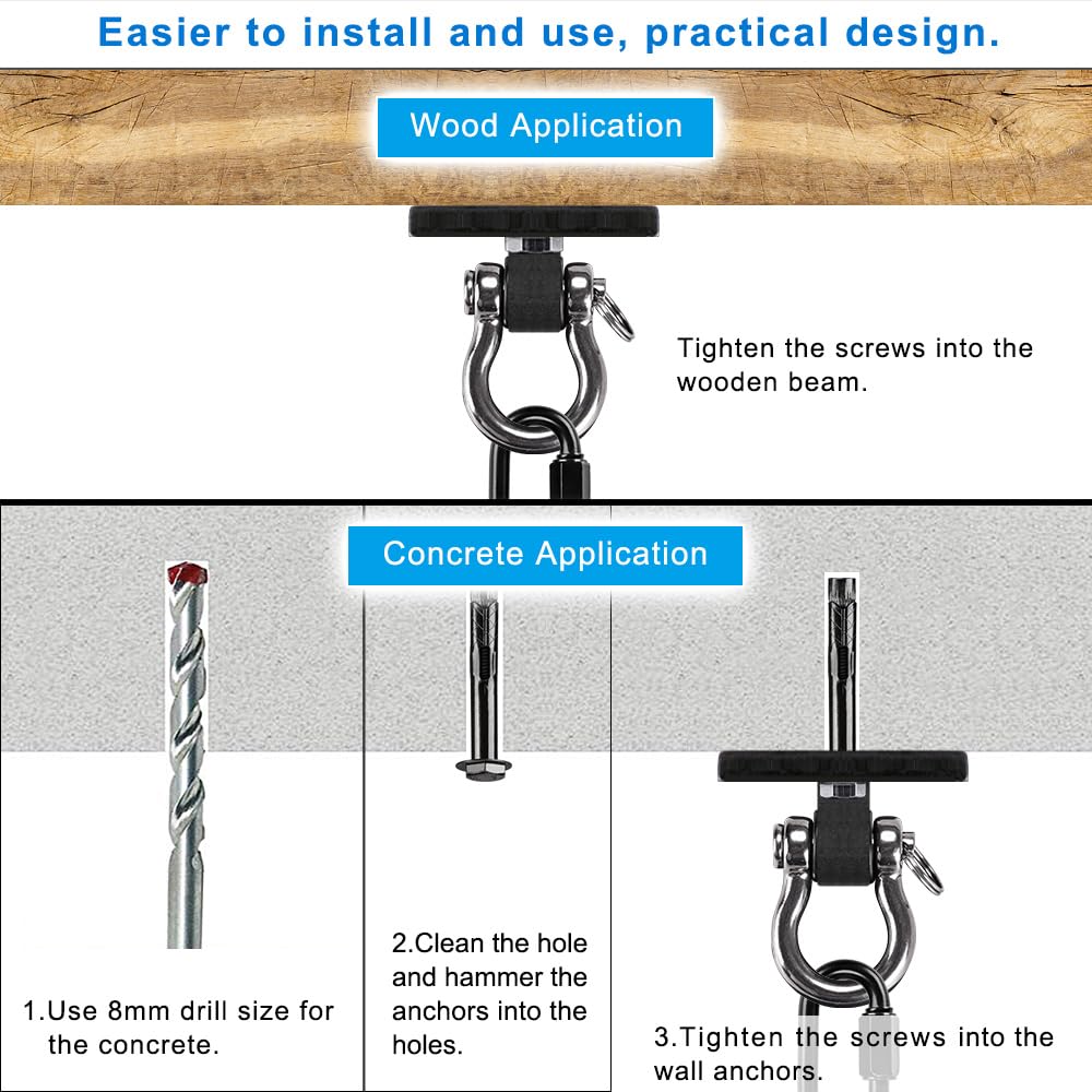 Dolibest Ceiling Mount Swing Hanger Heavy Duty Swing Set Hook for Porch Swing Hammock Chair Yoga Silk Suspension Straps Gymnastic Ring, Wall Anchor for Resistance Bands (900LB)
