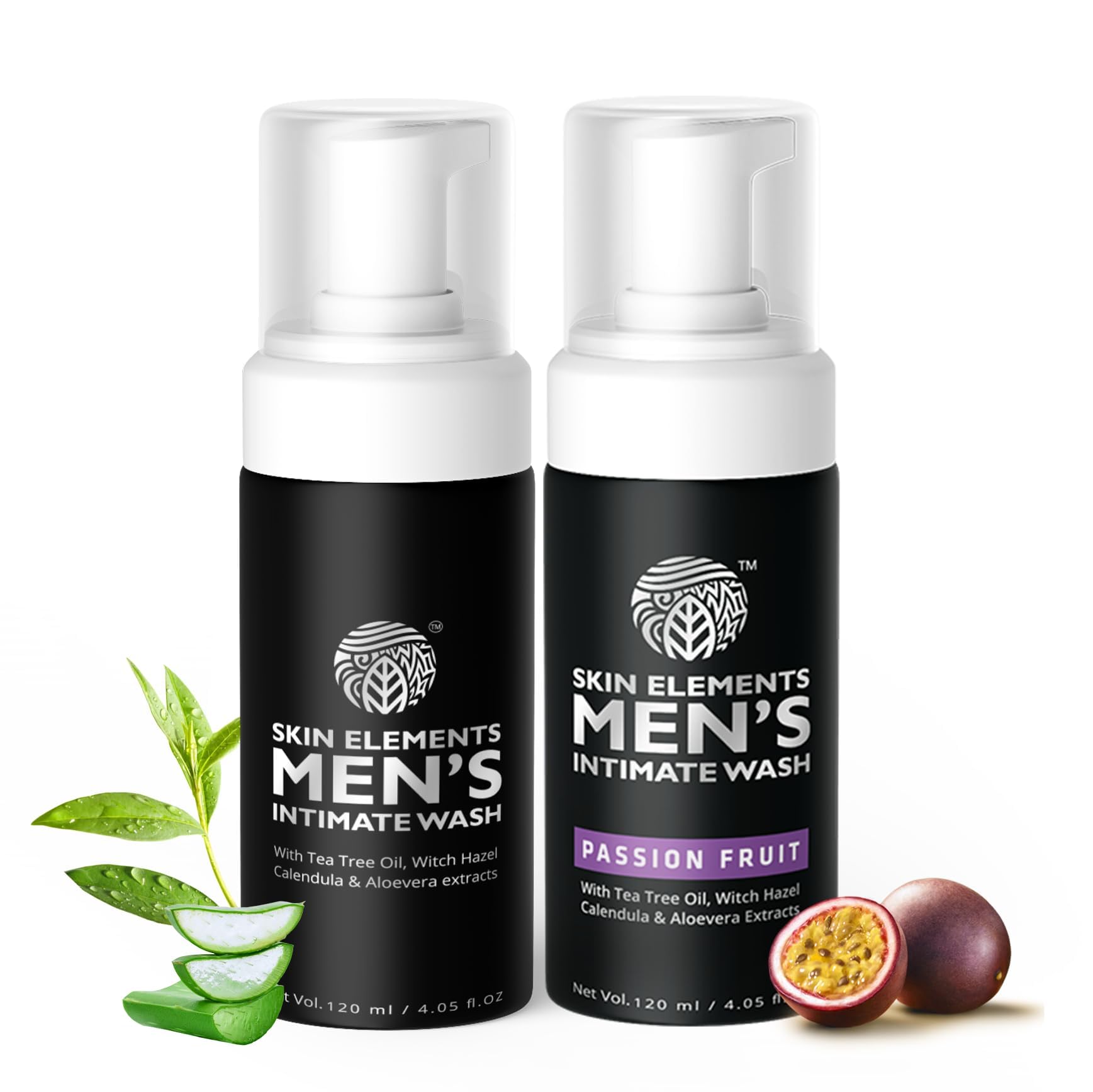 Skin Elements Men's Intimate Wash Combo | Pack of 2 | Jabon Intimo Hombre | Tea Tree Oil + Passion Fruit | pH Balanced Foaming Wash | Soothes, Refreshes & controls Bad Odor | (240 ml)