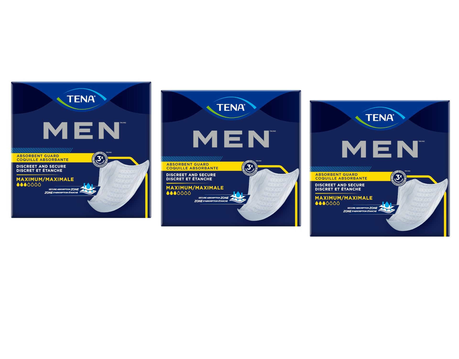 TENA Men Maximum Guard Incontinence Pad for Men, Maximum Absorbency, (60 Total - 3 Packs)