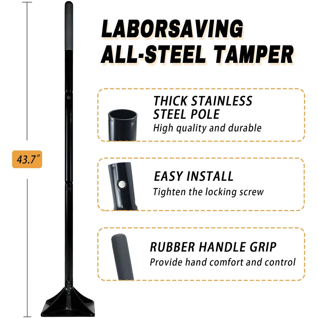 Steel Tamper Tool with 48 inch Handle，10''x10'' Hand Tamper