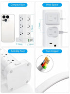 6FT Power Strip Tower Surge Protector, 12 Wide Spaced Outlets, 4 USB