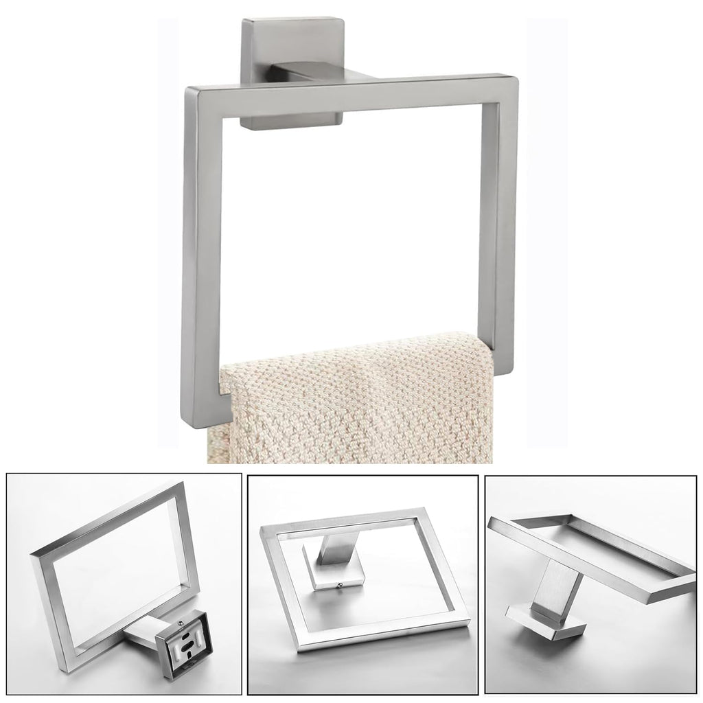 JOPOFI 2-Piece Towel Ring - Thicken SUS 304 Stainless Steel Towel Holder, Towel Racks for Bathroom, Square Modern Design Hand Towel Holder, Contemporary Hand Towel Bar - Brushed Nickel