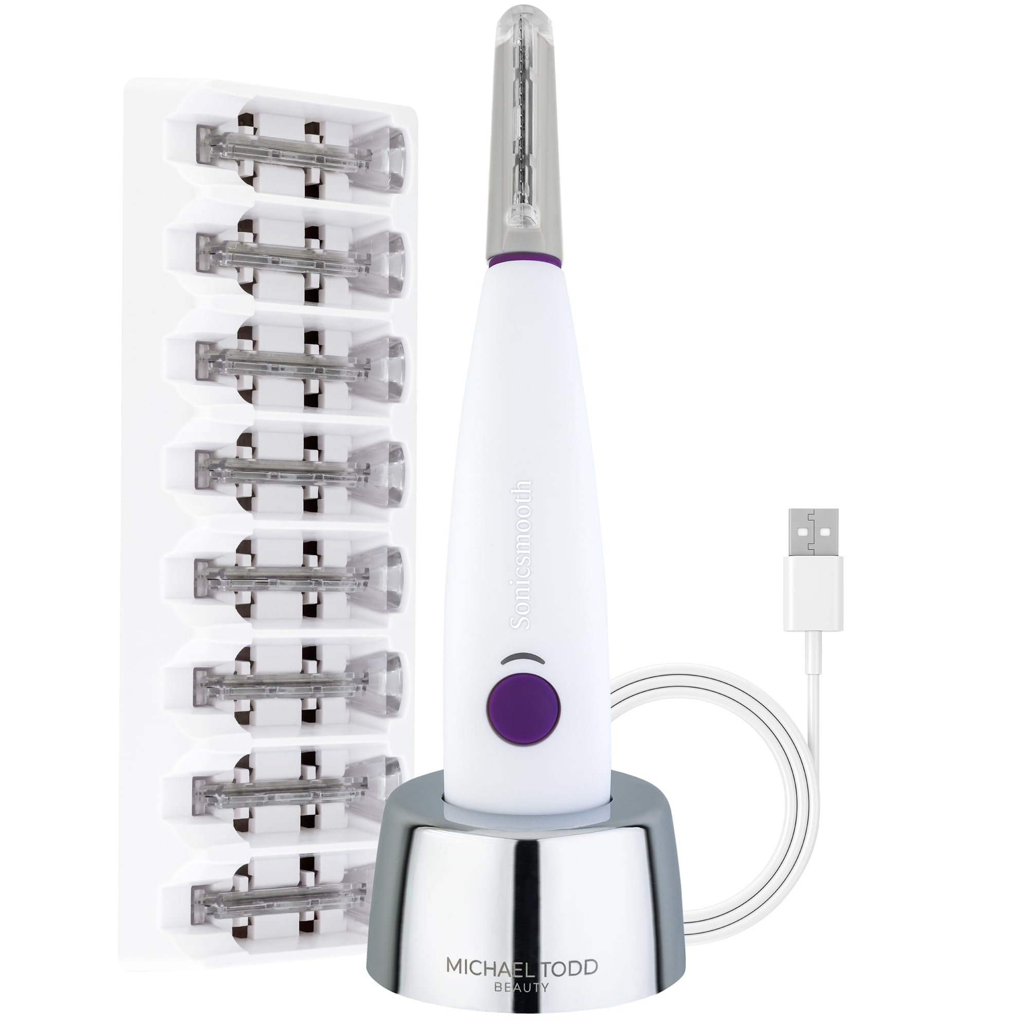 Michael Todd Beauty - Sonicsmooth – SONIC Technology Dermaplaning Tool - 2 in 1 Women’s Facial Exfoliation & Peach Fuzz Hair Removal System with 8 Weeks of Dermaplaning Blades