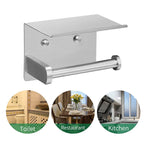 VAEHOLD Self Adhesive Toilet Paper Holder with Phone Shelf Stainless Steel Wall Mounted Toilet Paper Roll Holder - Rustproof and Bathroom Washroom Tissue Roll Holder with Storage Shelf - Silver