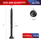 SG TZH #8 x 2 Inch Deck Screws (1275Pcs) 10lb. Carbon Steel, Black, Flat Head, Rust Resistant epoxy Coated, with T25 Star Bit