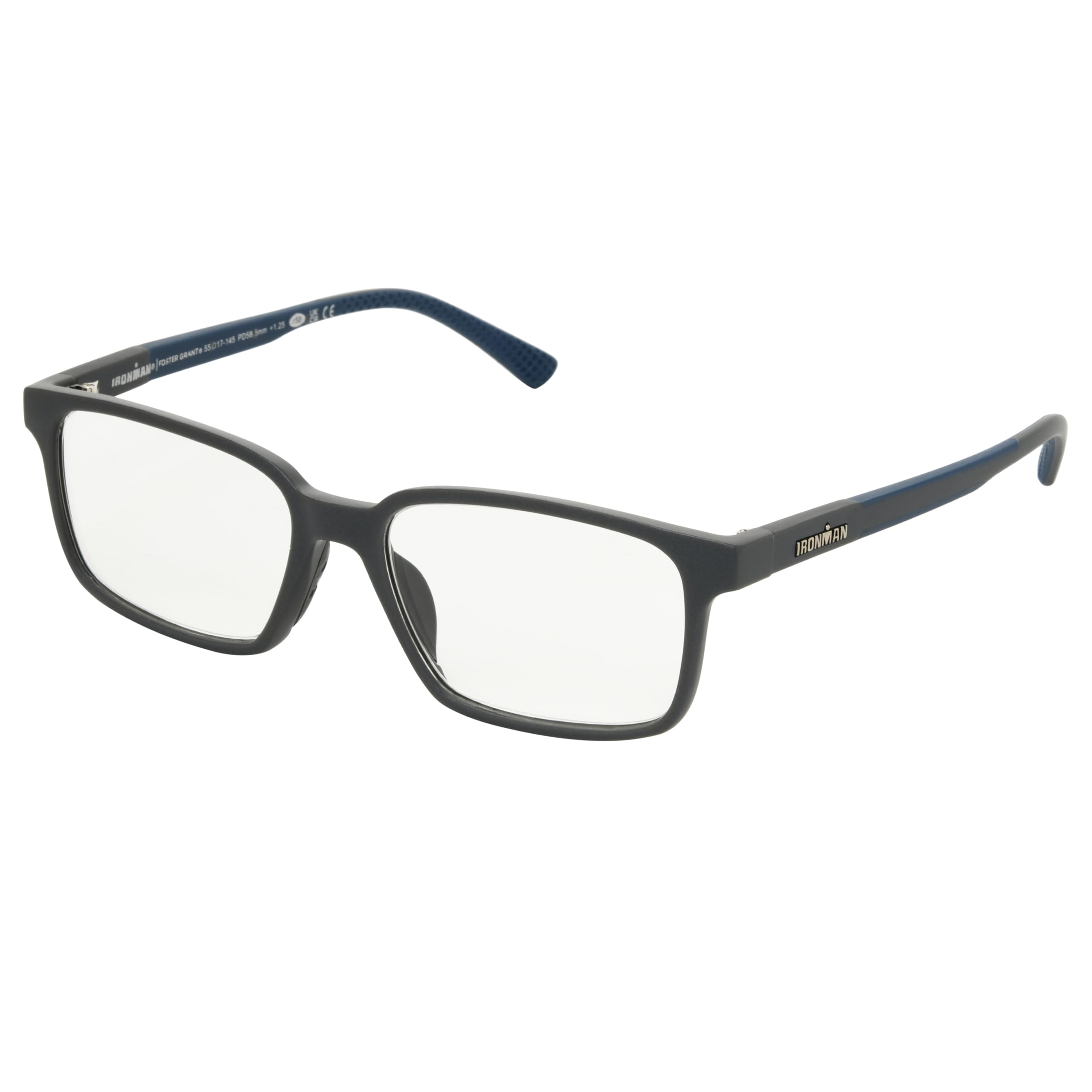 Foster Grant IRONMAN Men's Chase Square Reading Glasses, BLACK, 1.5x