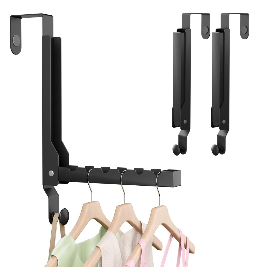 2 Pack Heavy Duty Over The Door Hooks, Over The Door Clothes Hanger, Over The Door Hanger, Foldable Over The Door Drying Rack for Laundry, Over Door Hook for Hanging Clothes,Rust-Resistant,Black