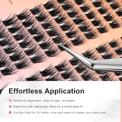 Lash Clusters Kit, Wispy Clusters Lashes Extension Kit, 144 Cluster Eyelash Extensions Soft Individual Lashes Volume, with Clusters Lash Glue Remover Applicator(01C-KitPlus)