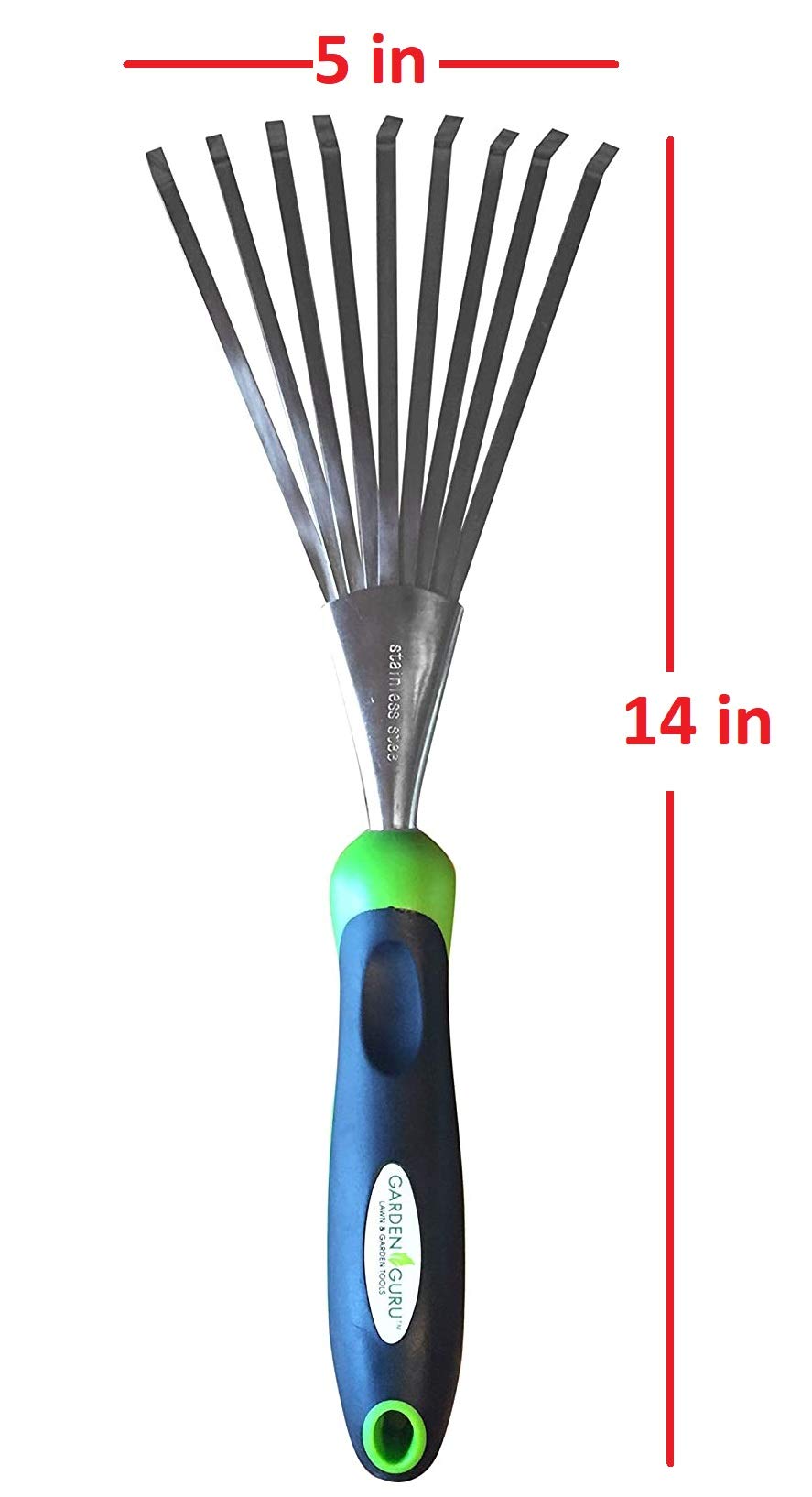 Garden Guru Stainless Steel Hand Rake Soil Tiller with Ergonomic Handle, Great for Gardening, Cultivating, Loosening Soil & Spreading Mulch, Raking Flower Beds