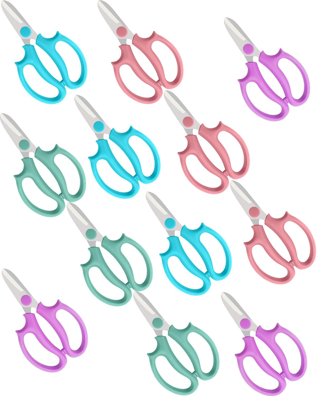 BINCKIN Flower Scissors - 12 Pcs Stainless Steel Flower Shears, Garden Plant Floral Shears for Fresh Flowers Stems (Blue, Green, Pink, Violet)