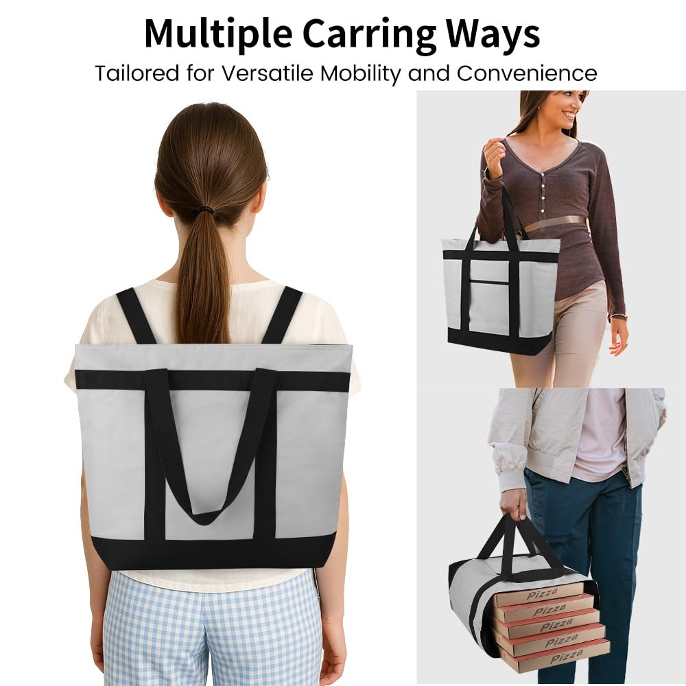 mosago Commercial Insulated Food Delivery Bag 39L, Grocery Tote Bag, Grey