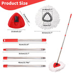 Jikefa Mop Replacement Heads, Handle, Base Compatible with O Cedar EasyWring 1-Tank Spin Mop System, 2 Microfiber Mop Head Refills, 4-Section Iron Handle 30-58in and 1 Spin Base Cover Set