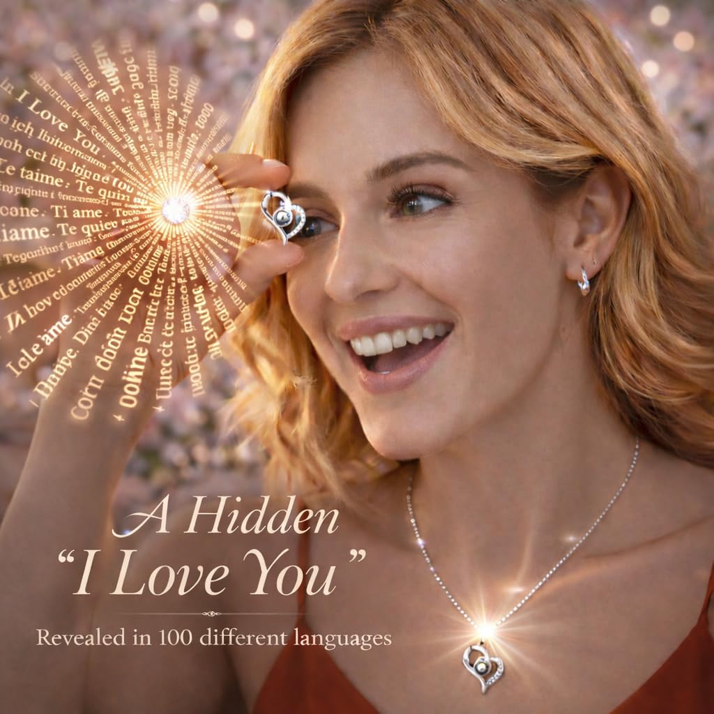 cdco Forever Love Preserved Real Rose with Heart Necklace, Mothers Day Gifts for Mom, Wife, Anniversary Birthday Gifts for Women – Projects “I Love You” in 100 Languages