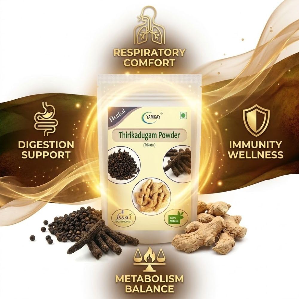 YAMKAY Thirikadugam Powder 300g (10.58 oz) | Trikatu Churna | Katutraya Churna | Three Peppers Herbal Blend | 100% Pure & Natural | No Added Preservatives